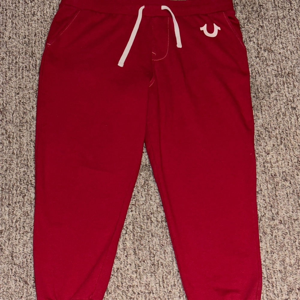 True Religion Pants Mens 2XL Red Fleece Stitch Joggers T Fleece